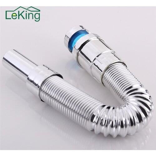 LeKing 37-77cm Kitchen Sewer Pipe Flexible Bathroom Sink Drains Downcomer Wash Basin Electroplated Plumbing Hose Pipe Tube