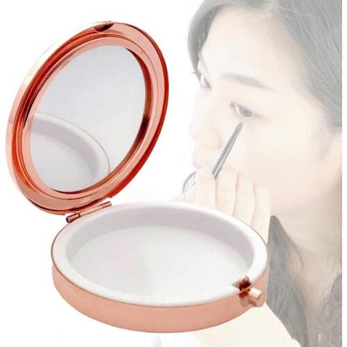 Mini makeup mirror compact pocket mirror portable double-sided folding mirror False Eyelash Storage Box Makeup With Mirror Case
