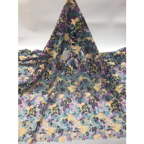 Fashion Coloured Sequins Lace Fabrics 5 Yards Nigerian Lace Fabrics Embroidered Lace Fabric for Wedding Dress XXL-082