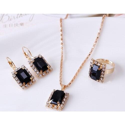 Trendy Cubic Zirconia Ring Earrings Necklace Jewelry Set for Women Ladies Rhinestone Luxury Gift Fashion Jewelry Sets Girlfriend