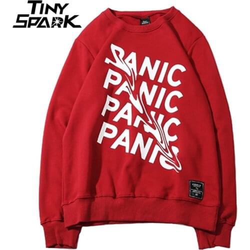 Men Plain Sweatshirts Streetwear Panic Letter Print Hip Hop Pullover Sweatshirt Hoodie Cotton New 2021 Autumn Sweatshirt No Hood