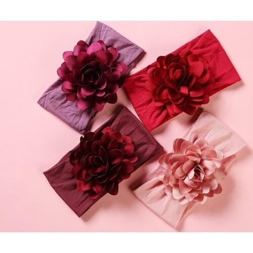 Soft Stretch Satin Rose Flower Baby Headband Newborn Knot Wide Nylon Headwraps Turban Girls Headwear Baby Photography Props