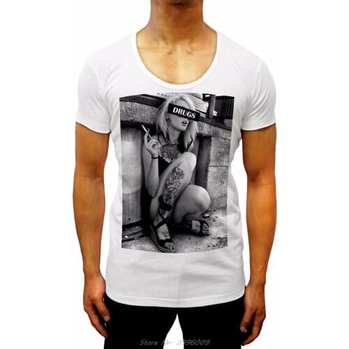 New Mens Deep Scoop Neck Slim T Shirt Fashion Drugs Casual Gymer Super Model Sexy Summer Short Sleeve Cotton Tshirt Streetwear