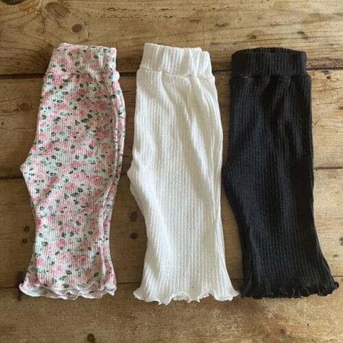 New Spring Infant Girls Floral Trousers Adorable Flower Pattern Print Ribeed Cotton Flare Pants for Infant Girls Casual Trouser