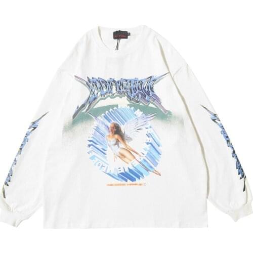 Autumn Streetwear Mens Vintage Angel Sweatshirt Cotton Oversize Hip Hop Pullover Sweatshirt Men Harajuku Hoodie Long Sleeve Tops