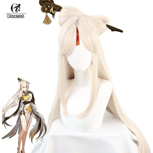 ROLECOS Ningguang Cosplay Wig Game Genshin Impact Ningguang Cosplay Wig Women 120cm Headwear Hair Synthetic Hair Heat Resistant