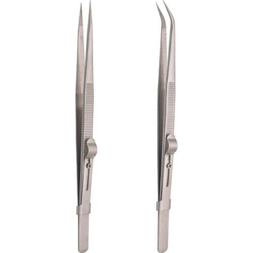 Stainless Steel Jewelry Tweezers Forceps Pincers Adjustable High Qulaity Precision Jewels Diamond Tweezers Repair Tools 100pcs