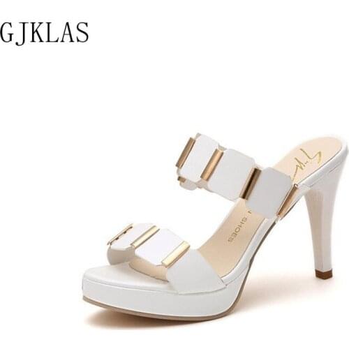 High Heels Women Platform Sandel Patent Leather Heels Comfortable Black White Heels Slippers Women Summer Shoes Office Heels