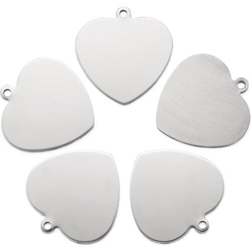 5pcs Stainless Steel Stamping Blank Tag Heart Pendants jewelry making,Stainless Steel Color,41x40x1mm, Hole: 3mm F50