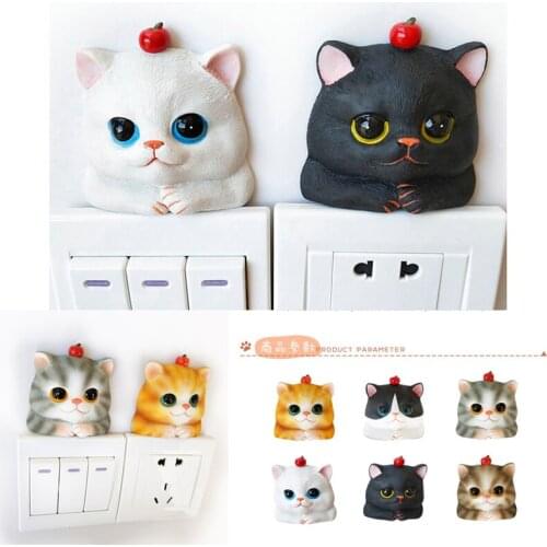 Creativity Animal Cartoon cute cat Cover Cartoon Living Room Decor 3D Wall Resin on-off Switch Light Switch Outlet Wall Sticker