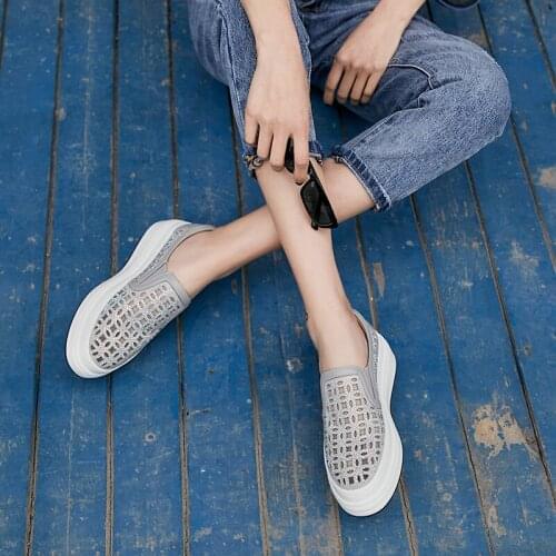 EshtonShero Womens Shoes Woman Pumps Cow Leather Wedge Med Heels Round Toe Cut Outs Grey Basic Ladies Wedding Shoes Size 3-9