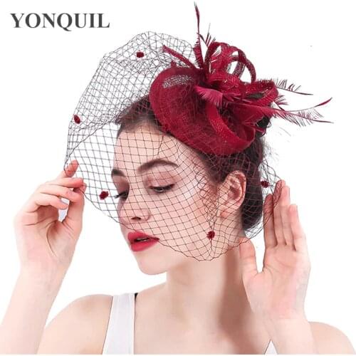 New Arrival Women Forma Dress Fedoras Party Tea Fascinator Loops Pillbox Cap Sinamay Elegant Veil Hat Wedding Headpiece SYF314