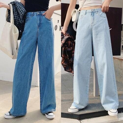 Womens High Waisted Flared Wide Leg Denim Pants Full Length Jeans Trousers Hot