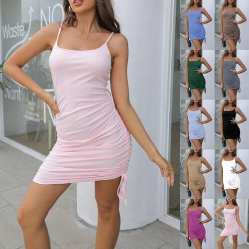 Women Summer Dresses Sexy Bodycon Sheath Wrap Draped Spaghetti Strap Multicorlor Mini Dress Clothing For Party Club Woman Gifts