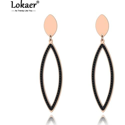 Lokaer Titanium Stainless Steel Geometric Horse Eye Earrings Jewelry Rose Gold Clay Shining Crystal Women Girls Earrings E19114
