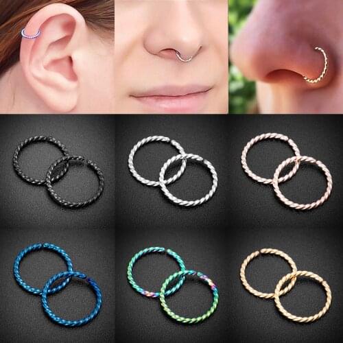1 Pair 14G 16G 18G 20G Stainless Steel Fake Nose Septum Hoop Rings Lip Helix Cartilage Tragus Ear Ring Piercing Jewelry 8-12mm