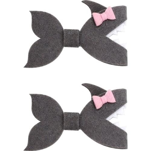 1PCS Cute Hair Clips For Girls Fabric Hairpins Felt Black Shark with Pink Bow Barrettes Kids Hair Accessories