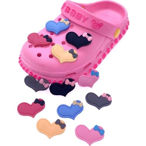 1PCS Cartoon Heart Icon Jibizt For DIY Croc Slipper Accessories Cute PVC Shoes Charms Fit Wristband Buckle Kids X-mas Gifts