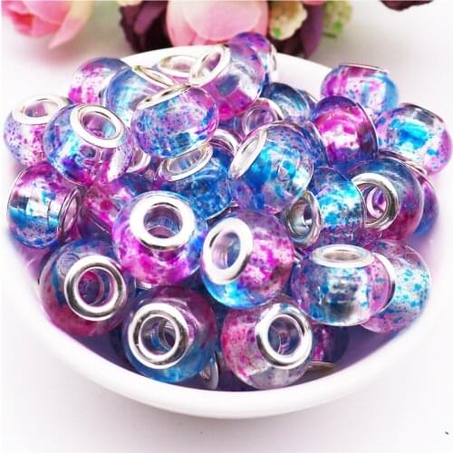 10Pcs New Wholesale Lots Bulk Large Hole Plastic Resin Acrylic Beads Charms Spacer Fit Pandora Bracelet Women for Jewelry Making