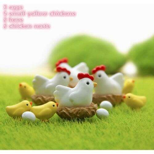 12Pcs/Set Hen Chicken Chick Egg Ornament DIY for Miniatures Garden Plant Dollhouse Small Fairy Statue Decoration Nest Pasture