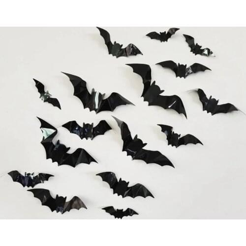 16/48Pcs 3D PVC Bat Wall Stickers Halloween Decorations Kids Room Living Room Wall Decals DIY Home Halloween Removable Sticker