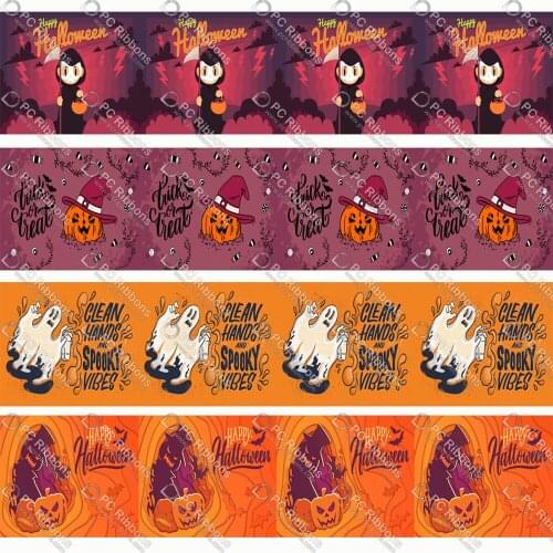 16-75MM Funny Pumpkin Printed Grosgrain&Sati& Foe&Lanyard DIY Handmade Materials Christmas Wedding Gift Wrap Tape 50yards