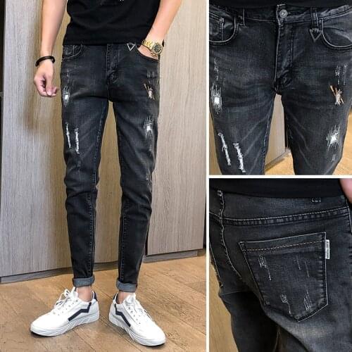 2021 spring new high quality slim simple jeans trend fashion personality mens casual jeans 175