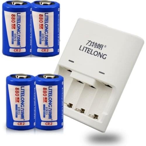 4 pcs CR2 3V 800mAh lithium battery +3V cr2/cr123a Dedicated charger for Microphone Camera Remote