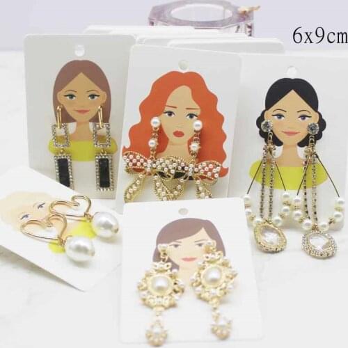 Hot New 50pcs with 50plastic bag 6x9cm Fashion Women Earrings Display Cards Cardboard Earring Packaging Paper tag Ear Studs Card