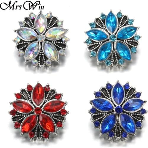 6pcs/lot Beautiful Colorful Crystal Flower Snap Jewelry Buttons Rhinestone Snap Fit 18MM Snap Bracelet necklace