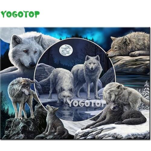 Night, moon Wolf family full Rhinestones 5D Diy Diamond Painting Cross Stitch Diamond Embroidery puzzle Mosaic Home decor YY5355