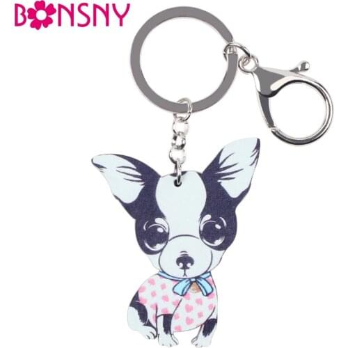 Bonsny Colorful Chihuahuas DOG Acrylic Bag Key Chain For Girls Keychain Animal New 2016 Woman Keyrings fashion Accessories Brand