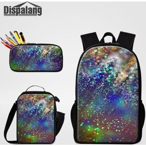 Colorful Space Nebula 3pcs School Bag for Boys Girls Lightweight Backpack With Lunchbag Pencil Case Schoolbag Student Bookbags