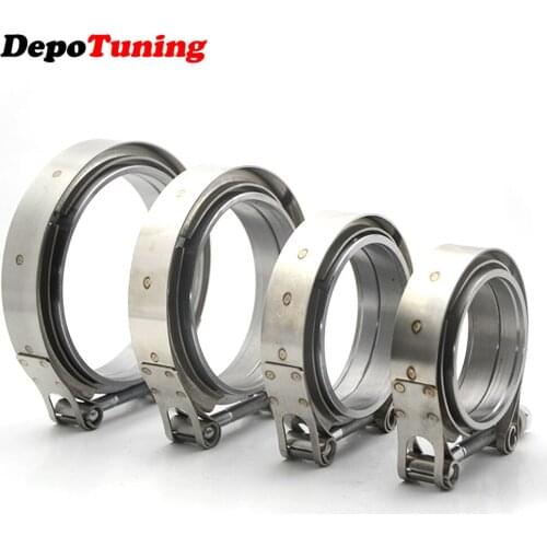 DepoTuning Exhaust Clamp 304 Stainless Steel with Iron Flange 2.5 3 3.5 4 Inch Downpipes Pipe Turbo Exhaust V-Band V Clamps Kits