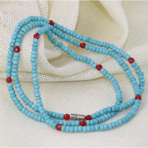 Long Multilayer 4rows Magnetic Clasps Blue Turquoises Calaite Stone 2*4mm Faceted Abacus Rondelle Beads Bracelets Jewelry B2765