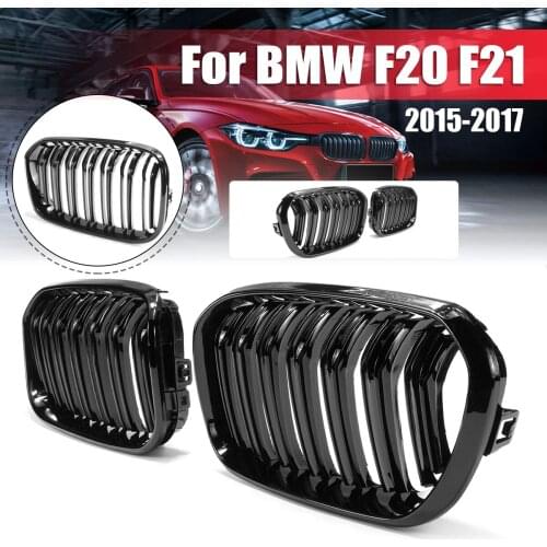 For BMW F20 F21 1 Series 2015 2016 2017 1 Pair Gloss Matt Black Double Slat Line M Color Front Racing Grille Kidney Grille