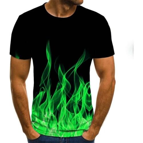 New 3D Printed Green Flame Men Women T-shirt Summer Fashion Short Sleeve Smoke Element Kids Boy Girl Novelty T Shirt Tops Tees
