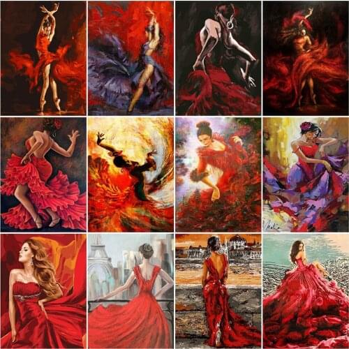 HUACAN Pictures By Numbers Woman In Red Oil Painting Art Gift DIY Paint By Number Dancer Kits Home Decoration