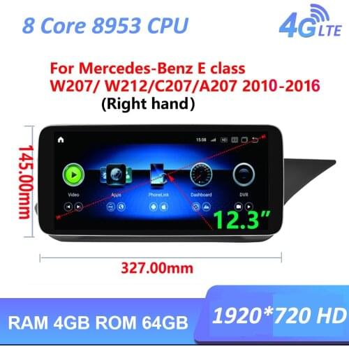 12.3" Android10 4+64G Car radio multimedia GPS Navigation For Mercedes Benz E Class W212 E200 E230 E260 2009-2016 right hand RHD