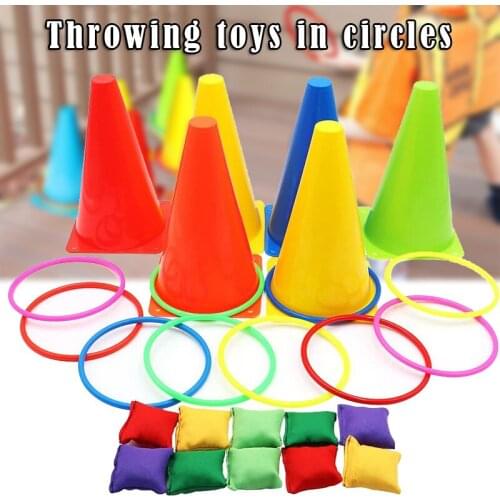 3 in 1 Carnival Outdoor Games Combo Set for Kids Soft Plastic Cones Bean Bags Ring Toss Game Gift for Birthday Party NSV