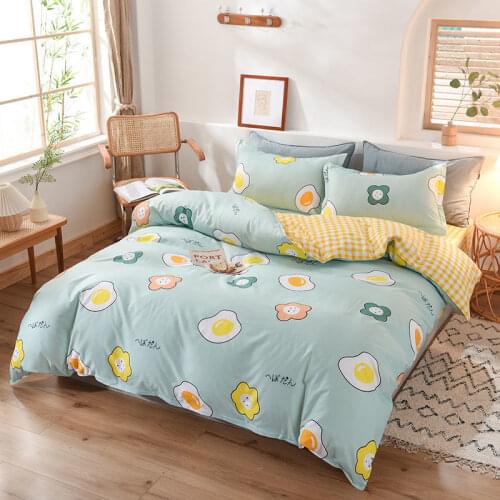 4pcs Bedding Set Cute Bed Sheet King Queen Size Duvet Cover Brushed Soft Smooth Quilt Cover Floral Printed Flat Sheet