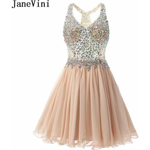 JaneVini Candy Color Short Homecoming Dresses with Beading Crystal Pink Party Dress Prom Homecoming Formal Gown vestidos blancos