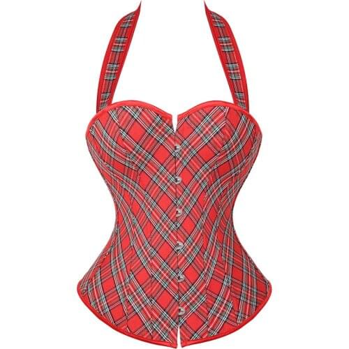 Corsets Checkered Bustiers Sexy Lace Straps Boned Overbust Corsetto Bridal Renaissance Body Shaper Halter Women Clubwear Party