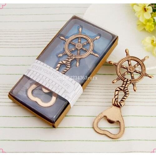 50pcs Metal Boat Rudder Beer Bottle Opener with Gift Box Kitchen Supplies Wedding Gifts for Guests Party Favors