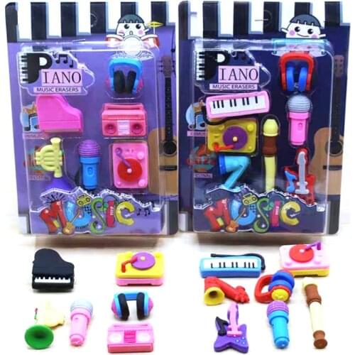 Musical Instrument Rubber Eraser Toy Designed as Guitar Earphone Radio Tape Recorder School Eductional Creative Eraseable Tool