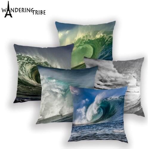 Marine Style Pillow Covers Blue Wave Decoration Pillows Cover Polyester Cushion Cases Retro Sofa Car Cushions Case Kissenbezug
