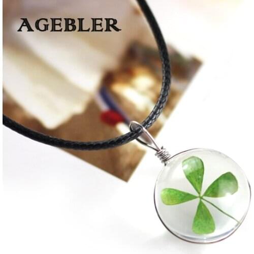 Newest Crystal Ball Clover Chain Lucky Necklace Plant Specimens Natural Dried Flowers Beautiful Necklace for Girlfriend Gift