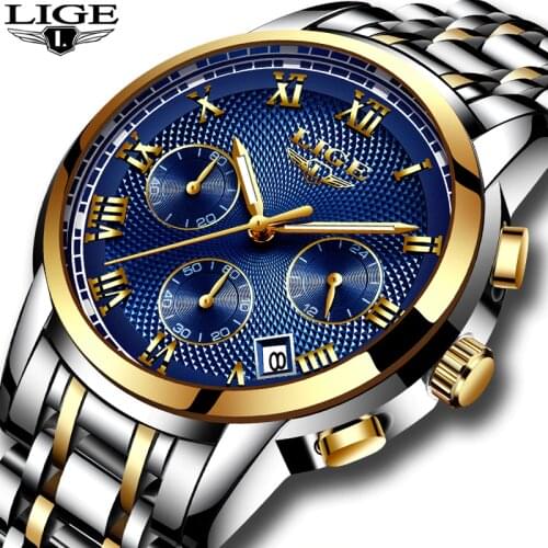 New LIGE Watches Men Luxury Brand Chronograph Men Sports Watches Waterproof Full Steel Quartz Mens Watch Relogio Masculino+BOX