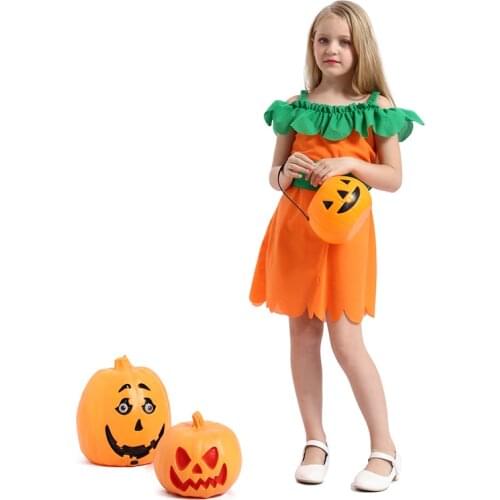 Halloween Cosplay Pumpkin Dress Girls Classic Pumpkin Costume Fancy Dress Witch Costume For Kids Orange Disfraces