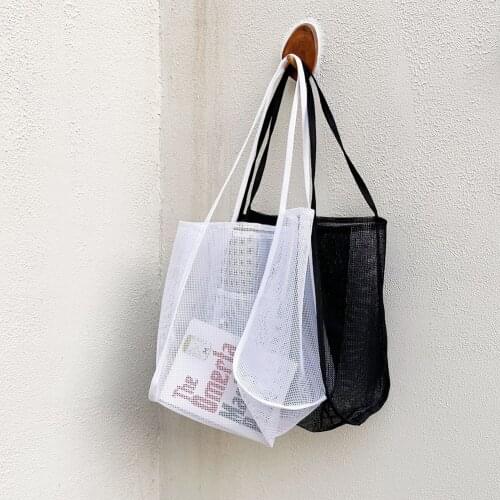 Summer Beach Bag Womens Handbag Daily Mesh Shopper Totes Net Foldable Fruit Grocery Shoulder Bags Fashion Large Capacity Bolsas